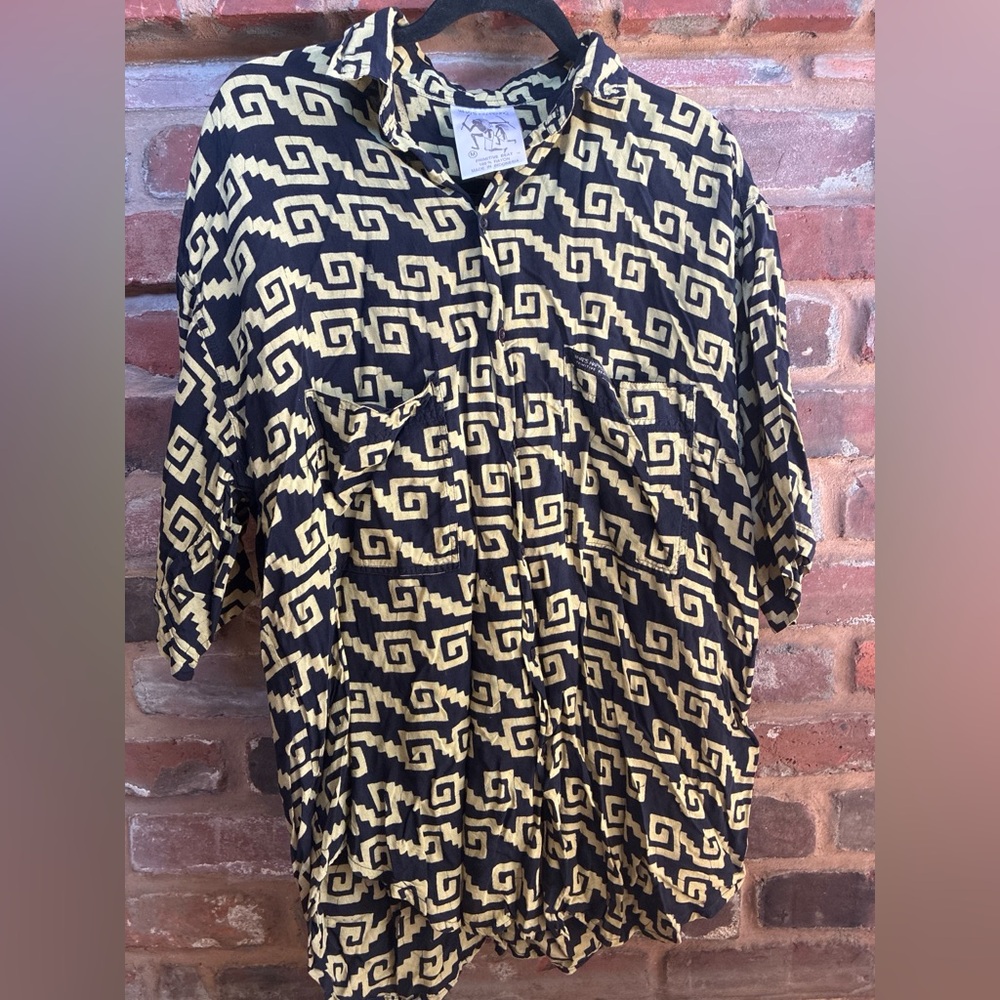 What’s Happening Primitive Beat - Geometric Print Button-Up Shirt